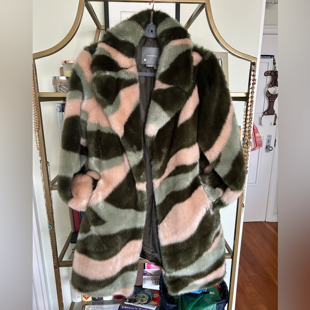 Anthropologie Luxurious Faux Fur Camouflage Coat